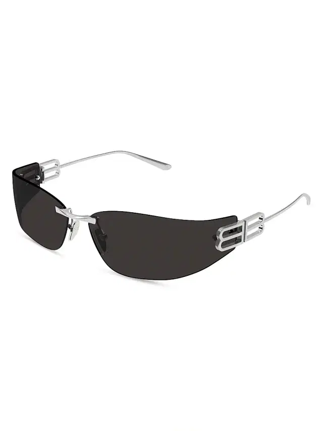 Balenciaga Women's Gossip 76MM Rectangular Sunglasses - Silver Black