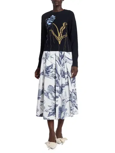 Erdem Women's Threaded Flower Wool Sweater - Navy | Thumbnail 2 Erdem Women's Threaded Flower Wool Sweater - Navy | Thumbnail 2