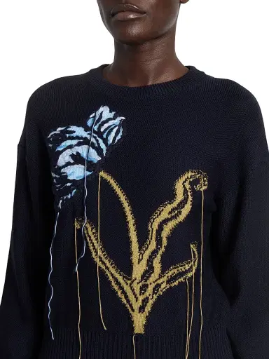 Erdem Women's Threaded Flower Wool Sweater - Navy | Thumbnail 6 Erdem Women's Threaded Flower Wool Sweater - Navy | Thumbnail 6