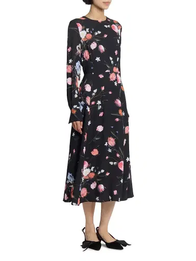 Erdem Women's Dutch Flower Midi-Dress - Dutch Flower Painting Black | Thumbnail 4 Erdem Women's Dutch Flower Midi-Dress - Dutch Flower Painting Black | Thumbnail 4