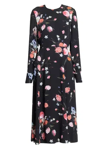 Erdem Women's Dutch Flower Midi-Dress - Dutch Flower Painting Black | Thumbnail 1 Erdem Women's Dutch Flower Midi-Dress - Dutch Flower Painting Black | Thumbnail 1
