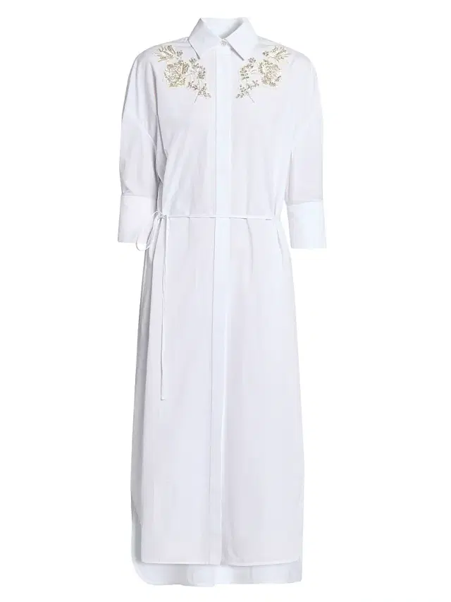 Women's Embellished Appliquéd Cotton Shirtdress - White