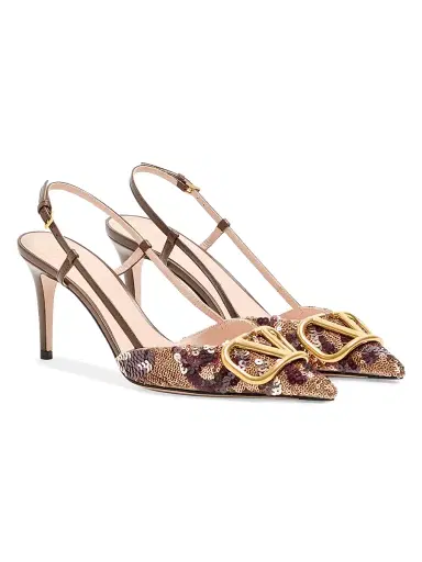 Valentino Garavani Women's VLogo Signature 80MM Slingback Pumps with Animalier Embroidery - Brown Multi - Size 10.5 | Thumbnail 2