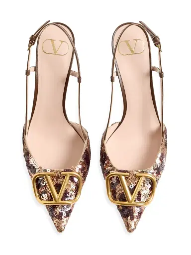 Valentino Garavani Women's VLogo Signature 80MM Slingback Pumps with Animalier Embroidery - Brown Multi - Size 10.5 | Thumbnail 4