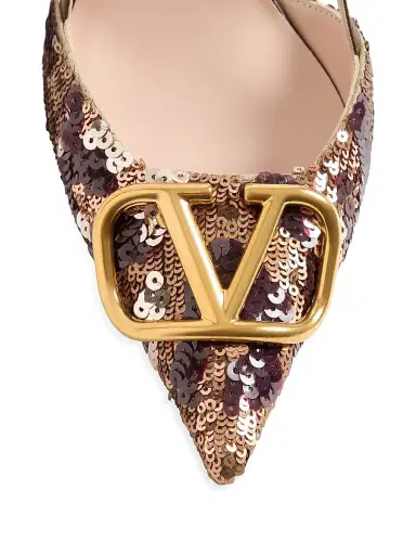 Valentino Garavani Women's VLogo Signature 80MM Slingback Pumps with Animalier Embroidery - Brown Multi - Size 10.5 | Thumbnail 5