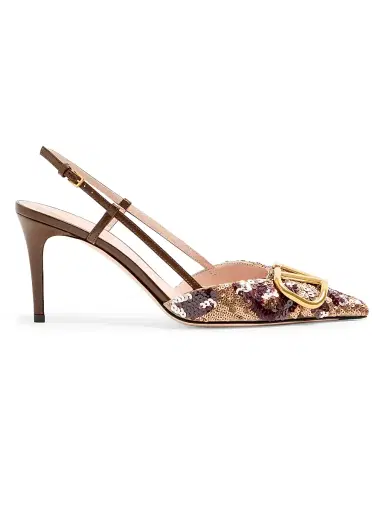 Valentino Garavani Women's VLogo Signature 80MM Slingback Pumps with Animalier Embroidery - Brown Multi - Size 10.5 | Thumbnail 1
