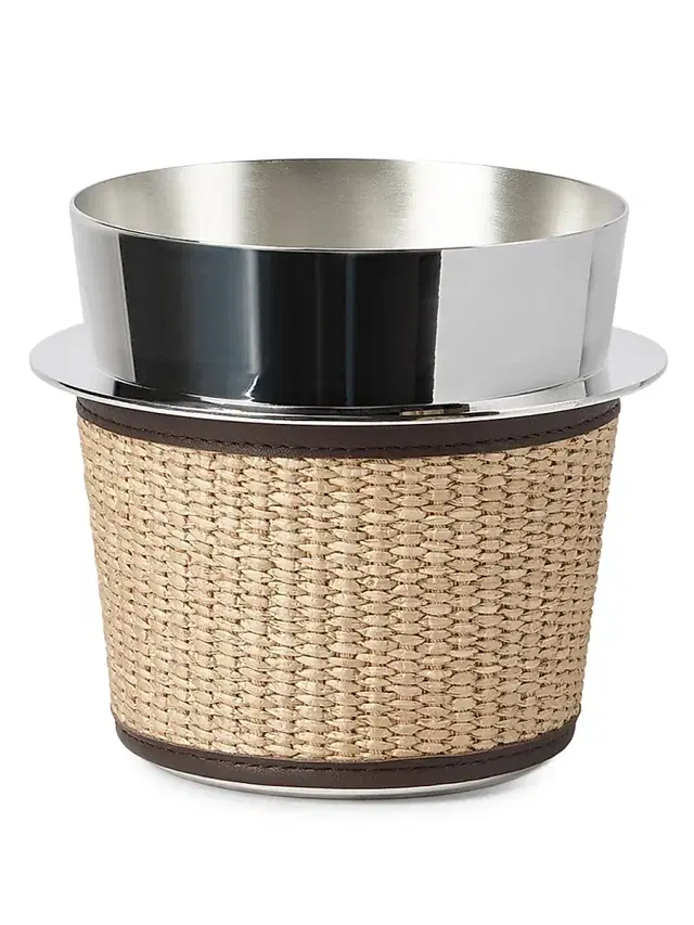Brunello Cucinelli Silver-Plated Steel and Raffia-Effect Techno Cotton Ice Bucket - Rope