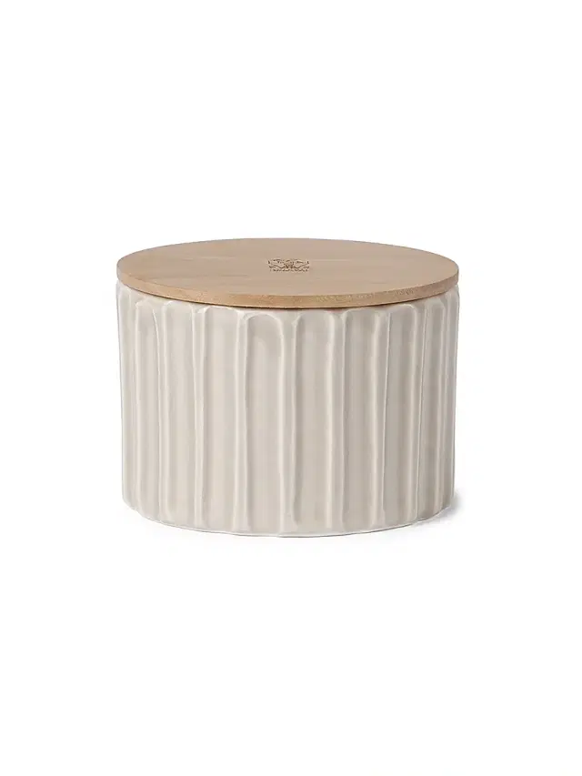 Brunello Cucinelli Small Scented Candle in Ridged Ceramic Vessel with Walnut Wood Lid - Milk