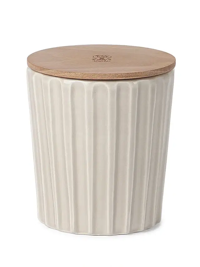 Brunello Cucinelli Scented Candle in Ridged Ceramic Vessel with Walnut Wood Lid - Milk