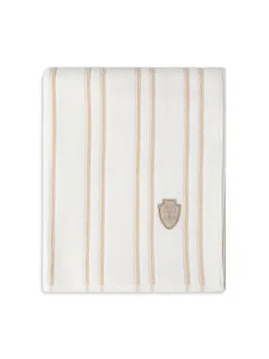 Brunello Cucinelli Striped Cotton Terrycloth Towel with Logo - Beige | Thumbnail 1 Brunello Cucinelli Striped Cotton Terrycloth Towel with Logo - Beige | Thumbnail 1