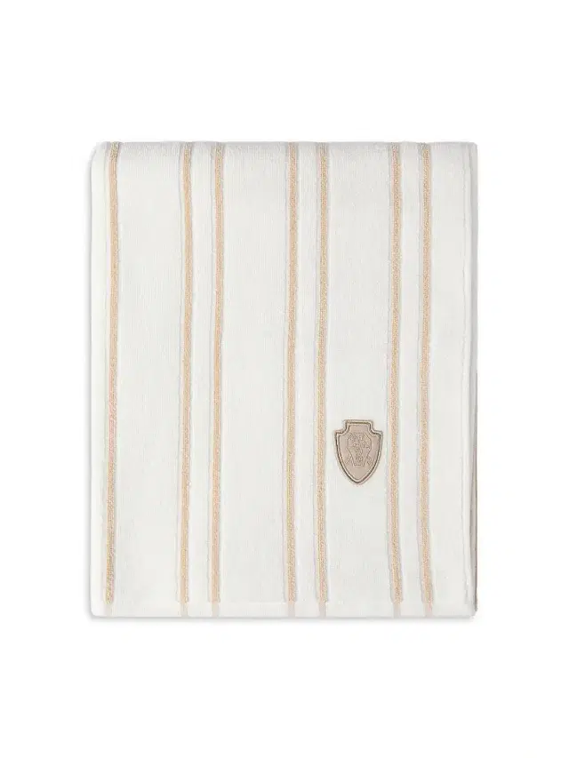 Brunello Cucinelli Striped Cotton Terrycloth Towel with Logo - Beige