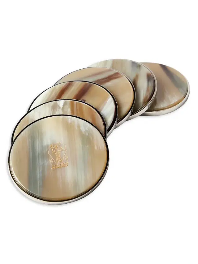 Brunello Cucinelli 6 Piece Buffalo Horn Coaster Set - Natural Horn