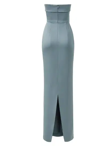 The New Arrivals Ilkyaz Ozel Women's Rhea Bosphorus Fog Satin Column Gown | Thumbnail 2 The New Arrivals Ilkyaz Ozel Women's Rhea Bosphorus Fog Satin Column Gown | Thumbnail 2