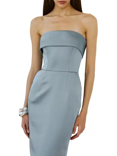The New Arrivals Ilkyaz Ozel Women's Rhea Bosphorus Fog Satin Column Gown | Thumbnail 4 The New Arrivals Ilkyaz Ozel Women's Rhea Bosphorus Fog Satin Column Gown | Thumbnail 4