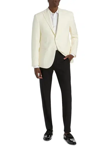CORNELIANI Men's Virgin Wool Jacquard Dinner Jacket - Off White - Size 48 | Thumbnail 2