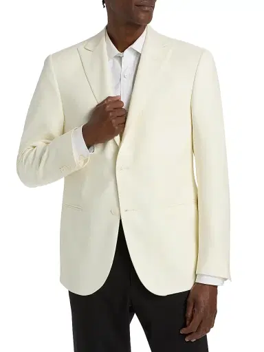 CORNELIANI Men's Virgin Wool Jacquard Dinner Jacket - Off White - Size 48 | Thumbnail 3