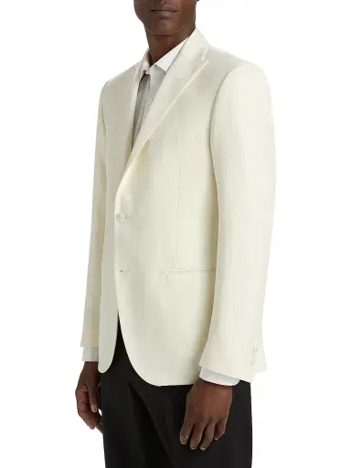 CORNELIANI Men's Virgin Wool Jacquard Dinner Jacket - Off White - Size 48 | Thumbnail 4