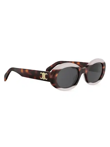 Celine Women's TRIOMPHE 50MM Logo Oval sunglasses - Pink Havana Smoke | Thumbnail 8