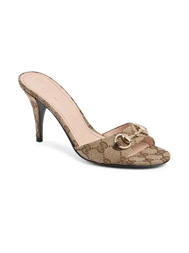 Gucci Women's Erin 85MM GG Canvas Horsebit Sandals - Beige Ebony Cocoa | Thumbnail 2 Gucci Women's Erin 85MM GG Canvas Horsebit Sandals - Beige Ebony Cocoa | Thumbnail 2