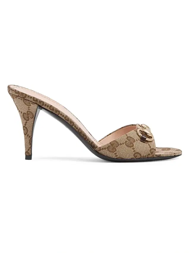 Gucci Women's Erin 85MM GG Canvas Horsebit Sandals - Beige Ebony Cocoa