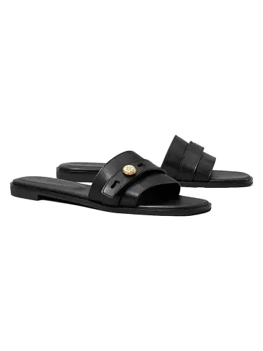 Tory Burch Women's Romy Leather Slide Sandals - Perfect Black - Size 9.5 | Thumbnail 2