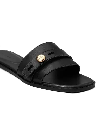 Tory Burch Women's Romy Leather Slide Sandals - Perfect Black - Size 9.5 | Thumbnail 4
