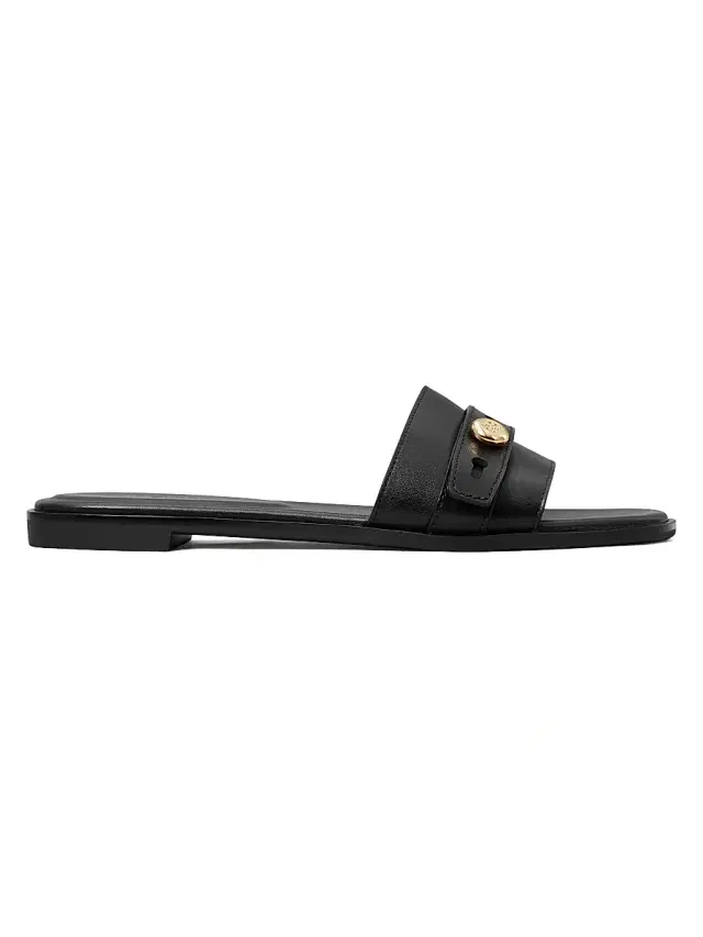 Tory Burch Women's Romy Leather Slide Sandals - Perfect Black