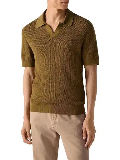 ZEGNA Men's Premium Cotton Polo Shirt - Olive Green | Thumbnail 2 ZEGNA Men's Premium Cotton Polo Shirt - Olive Green | Thumbnail 2