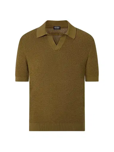 ZEGNA Men's Premium Cotton Polo Shirt - Olive Green | Thumbnail 1 ZEGNA Men's Premium Cotton Polo Shirt - Olive Green | Thumbnail 1
