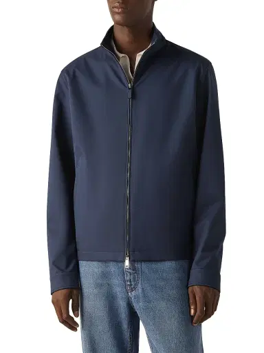 Zegna Men's Microfiber Motorin 100CC Blouson Jacket - Dark Indigo Blue - Size 46 | Thumbnail 2 Zegna Men's Microfiber Motorin 100CC Blouson Jacket - Dark Indigo Blue - Size 46 | Thumbnail 2