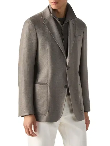 ZEGNA Men's Detachable Bib Cashmere Silk and Linen Jacket - Dark Taupe | Thumbnail 2 ZEGNA Men's Detachable Bib Cashmere Silk and Linen Jacket - Dark Taupe | Thumbnail 2