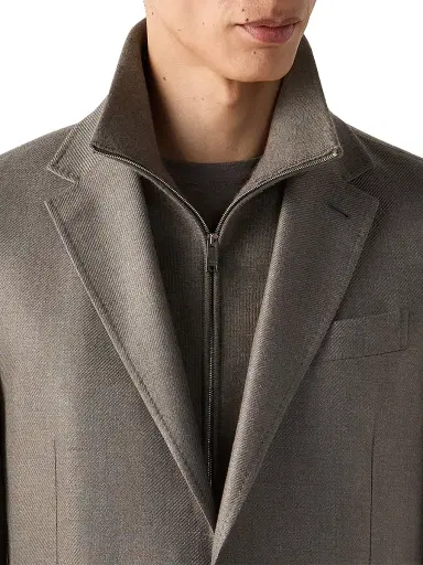 ZEGNA Men's Detachable Bib Cashmere Silk and Linen Jacket - Dark Taupe | Thumbnail 4 ZEGNA Men's Detachable Bib Cashmere Silk and Linen Jacket - Dark Taupe | Thumbnail 4