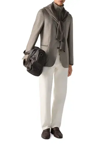 ZEGNA Men's Detachable Bib Cashmere Silk and Linen Jacket - Dark Taupe | Thumbnail 6 ZEGNA Men's Detachable Bib Cashmere Silk and Linen Jacket - Dark Taupe | Thumbnail 6