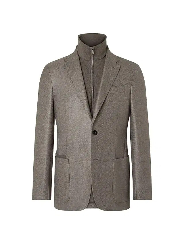 Men's Detachable Bib Cashmere Silk and Linen Jacket - Dark Taupe
