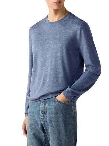 Zegna Men's Silk Cashmere and Linen Crewneck Sweater - Lilac Melange - Size 40 | Thumbnail 2