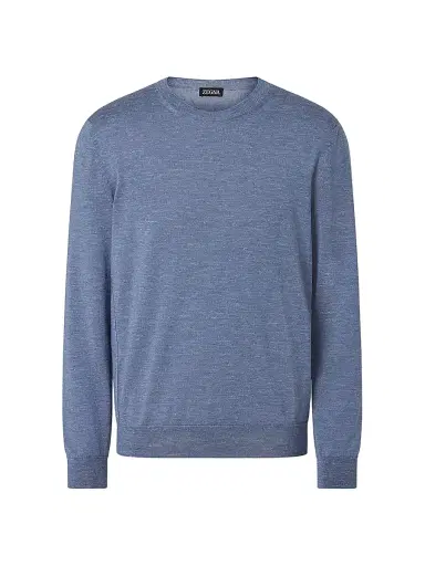 Zegna Men's Silk Cashmere and Linen Crewneck Sweater - Lilac Melange - Size 40 | Thumbnail 1