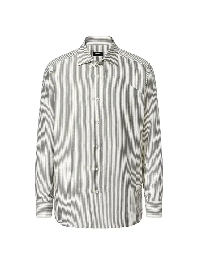 ZEGNA Men's Silk Shirt - Dark Taupe White