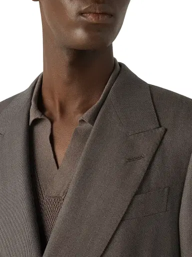 Zegna Men's Wool and Silk Jacket - Dark Taupe - Size 46 | Thumbnail 4 Zegna Men's Wool and Silk Jacket - Dark Taupe - Size 46 | Thumbnail 4