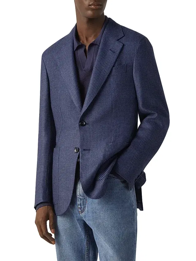 ZEGNA Men's Cashmere Silk and Linen Jacket - Blue