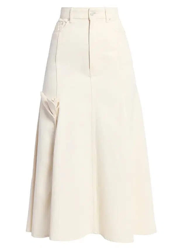 Women's Fluted Denim Midi-Skirt - Ecru