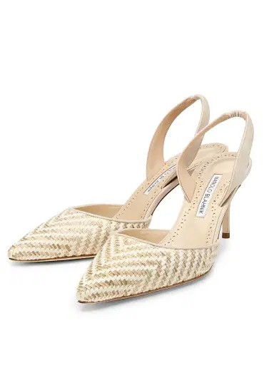 Manolo Blahnik Women's 70MM Raffia Stiletto Slingback Pumps - Off White | Thumbnail 2