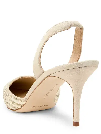 Manolo Blahnik Women's 70MM Raffia Stiletto Slingback Pumps - Off White | Thumbnail 3