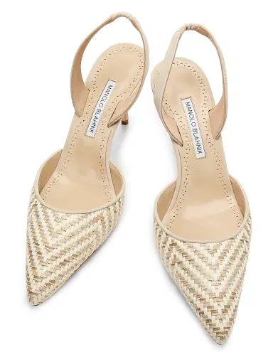Manolo Blahnik Women's 70MM Raffia Stiletto Slingback Pumps - Off White | Thumbnail 4