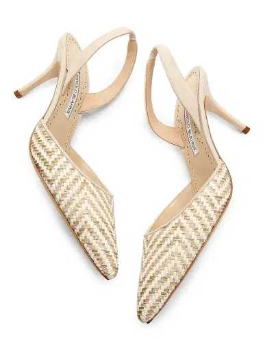 Manolo Blahnik Women's 70MM Raffia Stiletto Slingback Pumps - Off White | Thumbnail 5