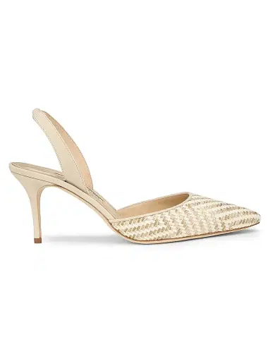 Manolo Blahnik Women's 70MM Raffia Stiletto Slingback Pumps - Off White | Thumbnail 1
