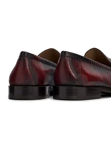 Manolo Blahnik Men's Perry Lizard-Print Leather Penny Loafers - Dark Red - Size 13 | Thumbnail 3
