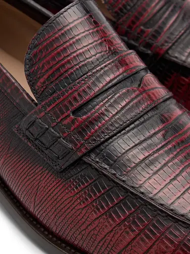 Manolo Blahnik Men's Perry Lizard-Print Leather Penny Loafers - Dark Red - Size 13 | Thumbnail 5