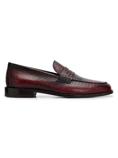 Manolo Blahnik Men's Perry Lizard-Print Leather Penny Loafers - Dark Red - Size 13 | Thumbnail 1