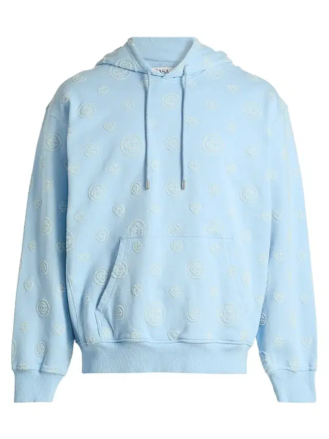 Men's Applique Monogram Cotton Hoodie - Cerulean Loopback