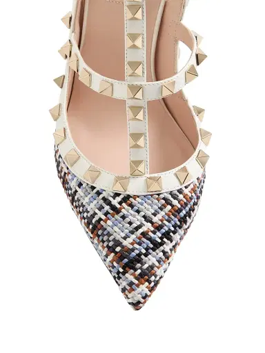 Valentino Garavani Women's Rockstud 100MM Pumps in Woven Fabric - White Multi | Thumbnail 5